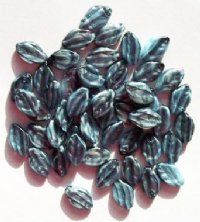 50 12mm Satin Blue & Black Tortoise Glass Leaf Beads